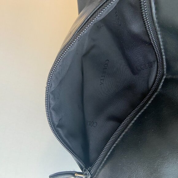 COLETTA Black Leather Shoulder Bag With Gold Hardware - Picture 9 of 12